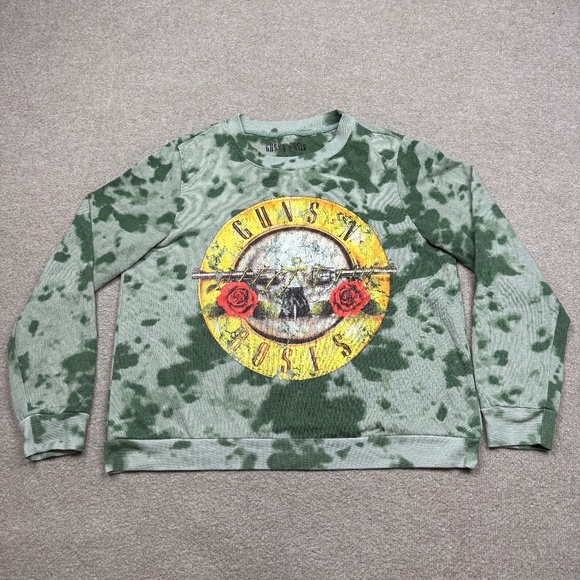 Guns N Roses Tops - Guns N Roses Sweatshirt Womens Size L Large Green Tie Dye Crop Pullover …